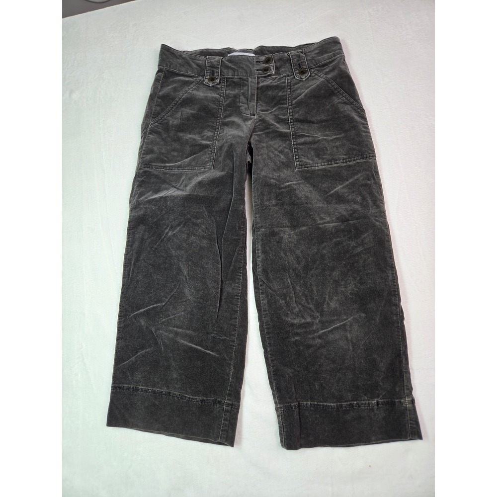 Cabi Charcoal‎ Gray Corduroy Wide Leg Crop Pants Floral Embroidery Size 6 Preppy